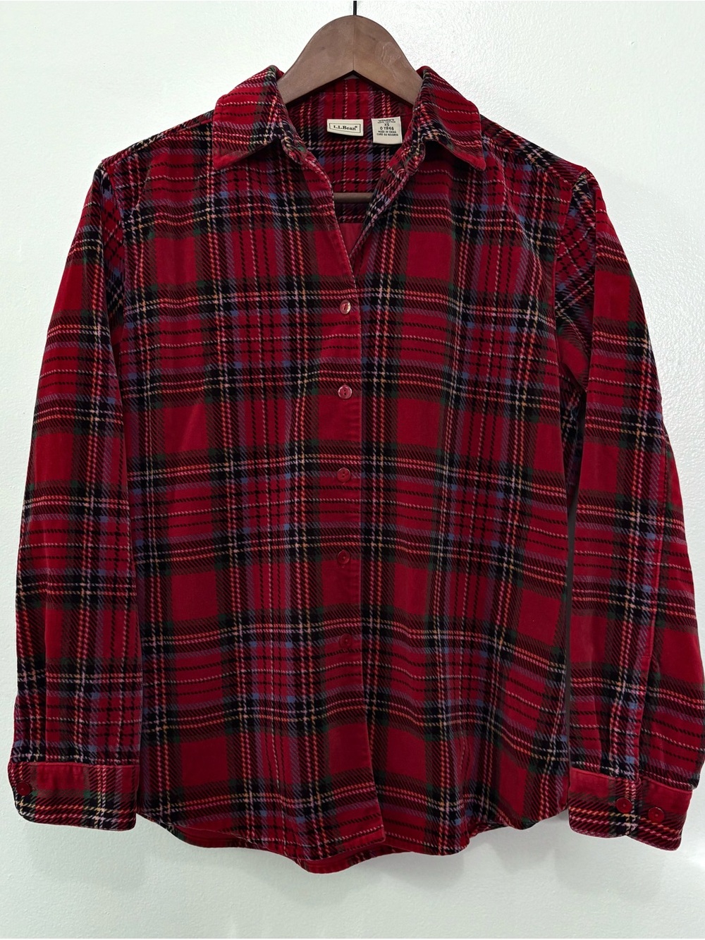 L.L. Bean Velvet Red Plaid Button Down Shirt - 100% Cotton